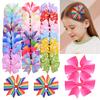 3.2 Inches Grosgrain Ribbon Boutique Gradient Color Hair Bows With Clip for Girl Kids Handmade Pinwheel Rainbows Bow Accessories