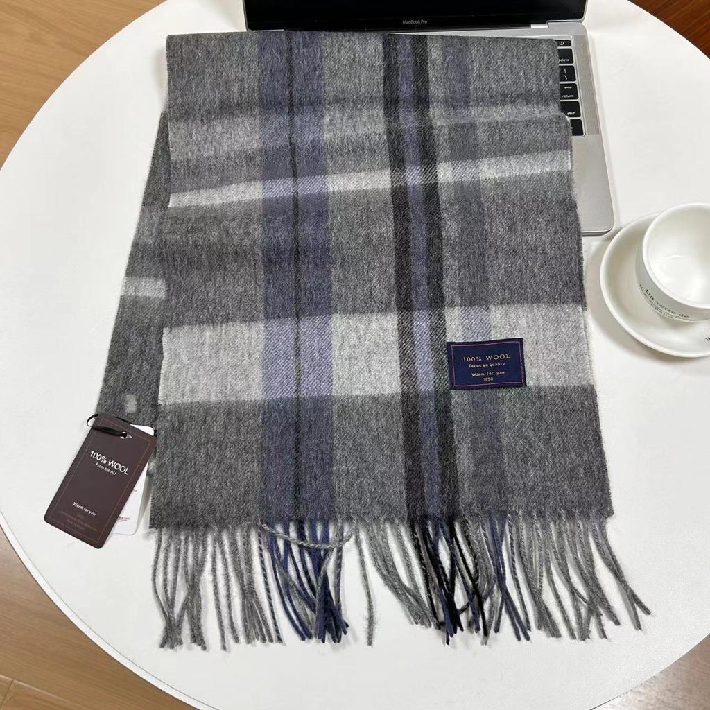 Men Scarf 100% Wool Plaid Warm Soft Muffler Female Winter Autumn Couple Cashmere Windproof Stripe Tassel Shawl Male Thick Scarf