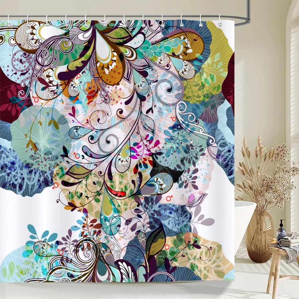 Indian Bohemian Fabric Shower Curtain Bathroom Curtains Boho Mandala Waterproof Fabric Bath Screen Bathtub Decor with 12 Hooks