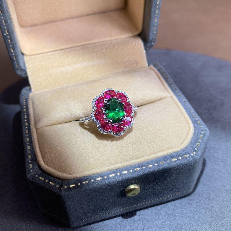 Инкрустированное бриллиантами рубиновое зеленое кольцо модное и высококачественное обручальное кольцо с цветком великолепное и очаровательное свадебное украшение