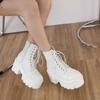 Ботинки на платформе и каблуке, белая модная обувь с перекрестной завязкой, женские ботильоны на каблуке с круглым носком, удобная обувь для студентов колледжа
