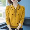 Women Long Sleeve Knitwear Jacket Base Shirt Solid Color Pullover Relaxed Fit Lapel Leisure Sweater