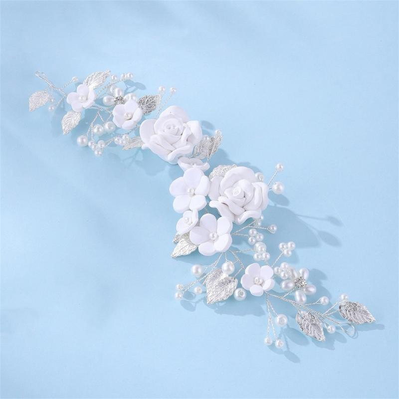 Elegant Artficial Pearls Flower Hair Vine Bridal Flower Hairband For Wedding Bride Bridesmaid And Flower Girl Photography