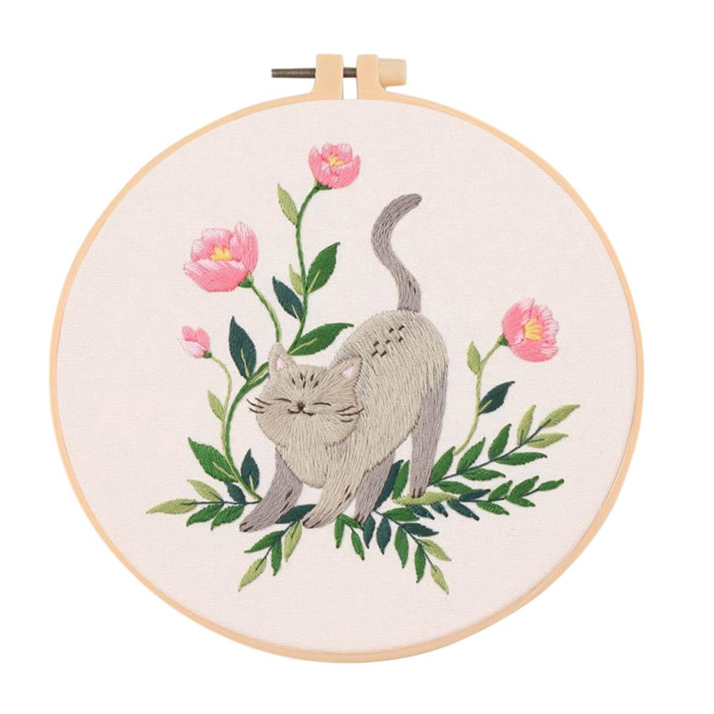 Набор для вышивки кошек своими руками с пяльцами, нитками, иглами, наборы для вышивки крестом для начинающих