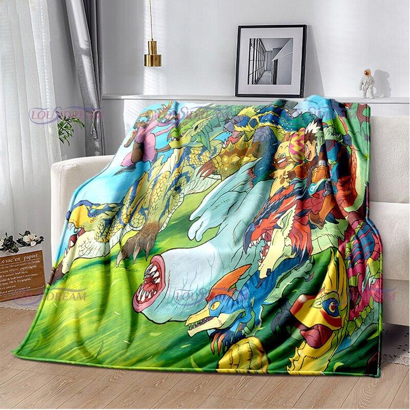 Monster Hunter Stories Soft Flannel Blanket Cartoon Blanket for All Seasons Warm Cozy Fluffy Blanket for Sofa Bed Living Room