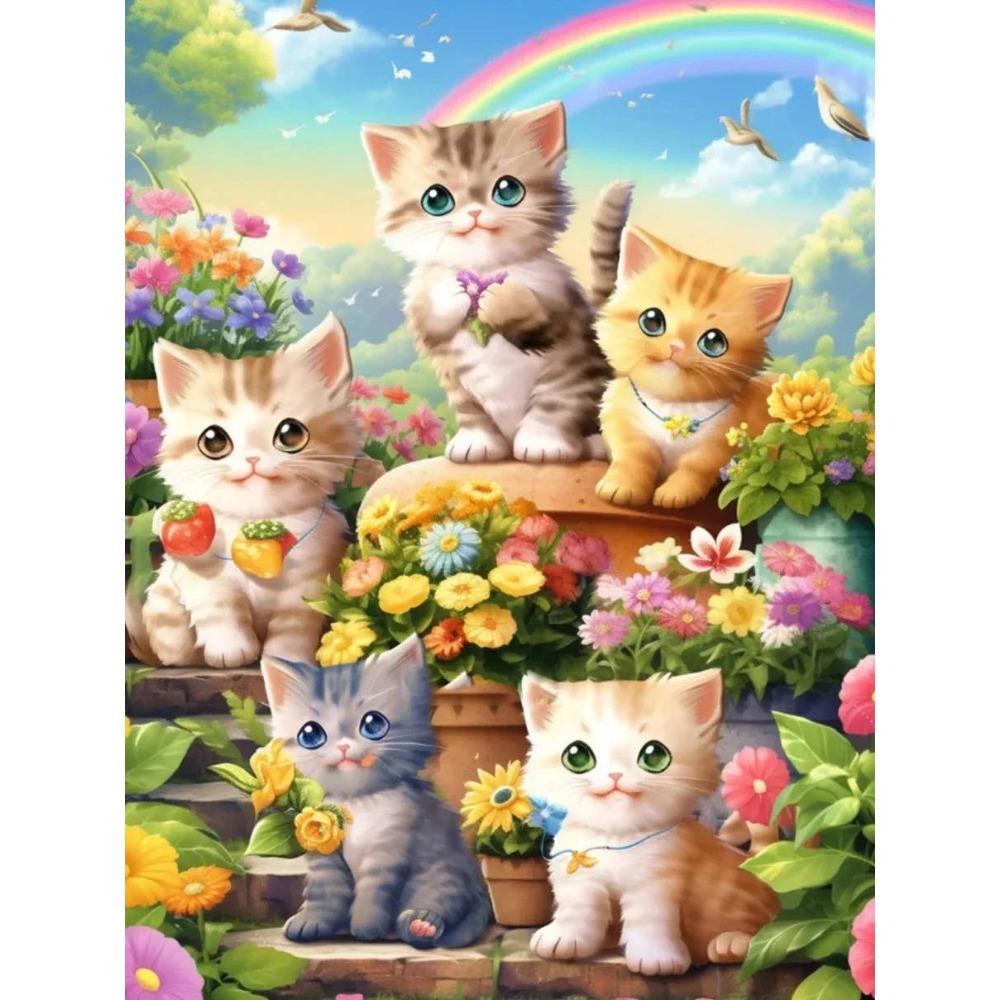 DIY Full Round Diamond Painting Cross Stitch 3D Cute Kitten Animal Scene Home Decorative Art Diamond Painting 5d Diamond Art Painting