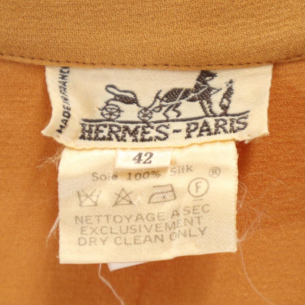 Hermes 90-е Французский шелк Старая короткая рубашка 42 Оранжево-коричневый Женская Б/У