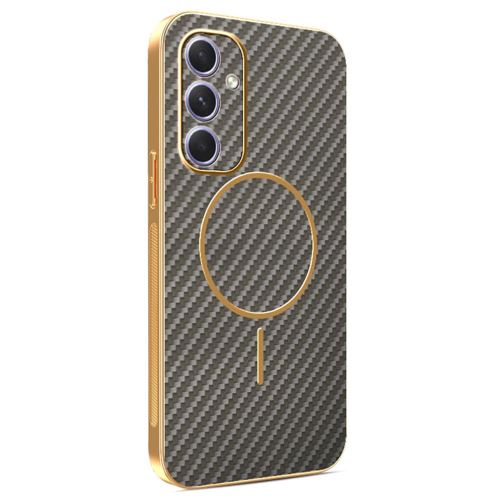 For Samsung Galaxy A54 5G Phone Case Carbon Fiber Textured Electroplated TPU Back Cover