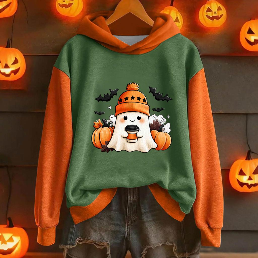Женская повседневная модная толстовка с капюшоном и длинными рукавами с принтом на Хэллоуин