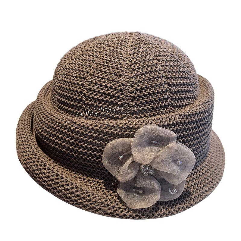 Summer Flower Pattern Knit Bucket Hat With Sun Protection For Outdoor Casual Wear