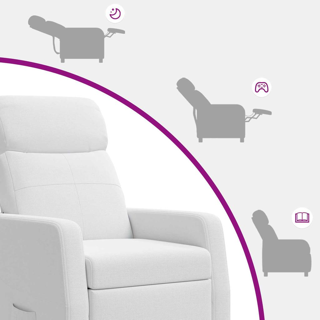 Recliner Chair White Fabric