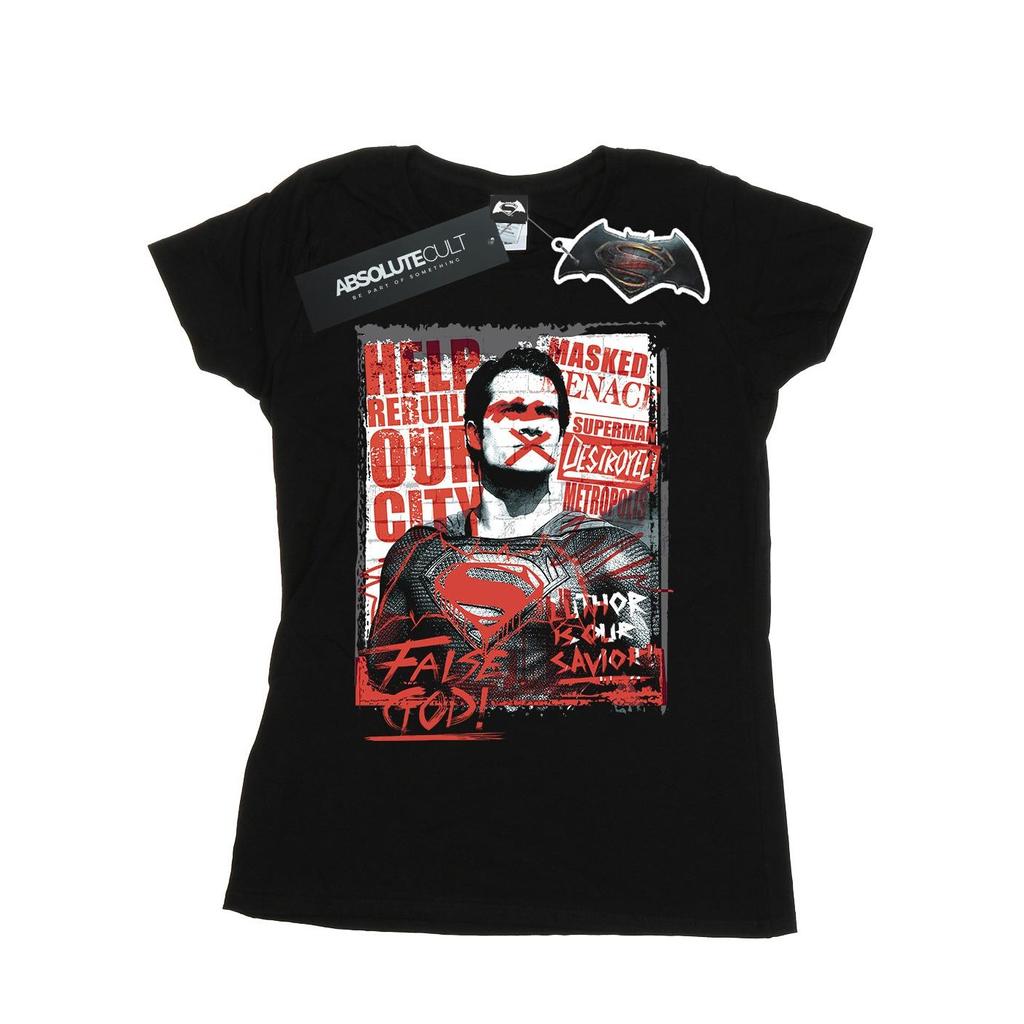DC Comics Женская/женская хлопковая футболка «Бэтмен против Супермена» False God