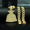 Rock Sugar Diamond Money Bag Cuban Faucet Buckle Necklace, European and American Personalized Rhombus Hip-hop Rap Pendant Jewelry