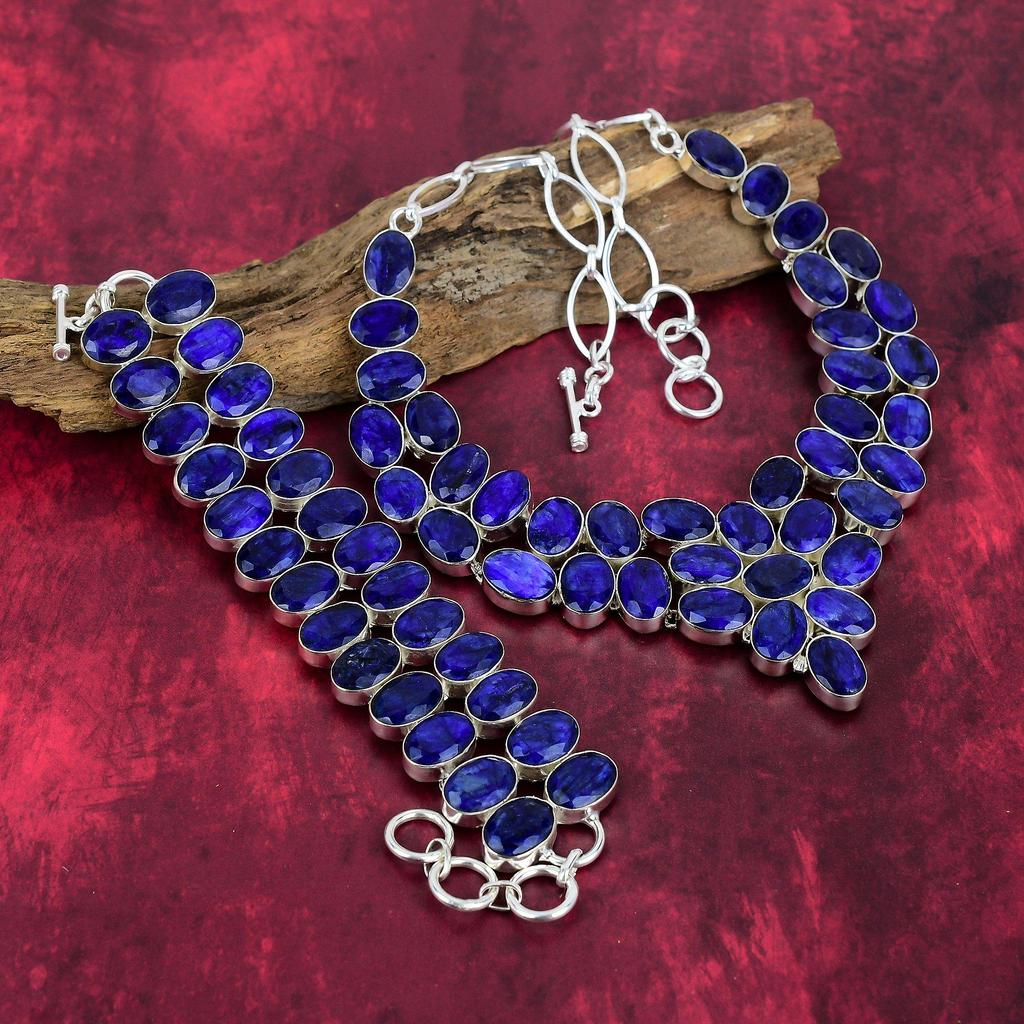Blue Sapphire Gemstone Jewelry, Handmade 925 Solid Sterling Silver Jewelry, Amazing Necklace & Bracelet Jewelry Set For Wedding Gift