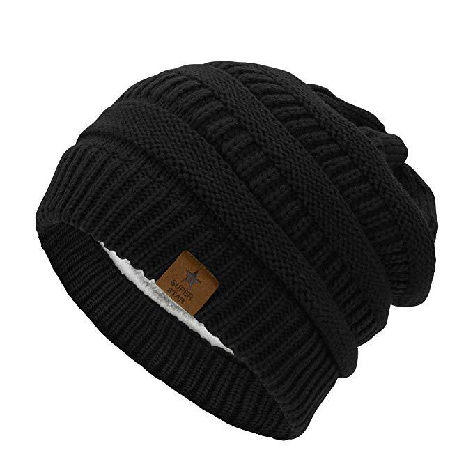 Winter Warm Chunky Fleece Beanie Solid Color Elastic Knit Hats Lightweight Cap Coldproof Beanies for Women Men