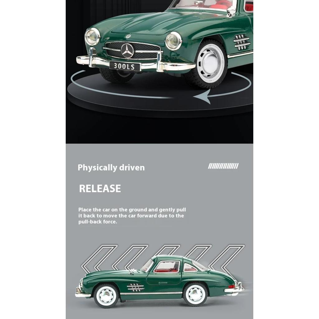 1/32 Scale Benz 300SL Classic Car Alloy Car Diecast Model Sound & Light Toy Car Central Control Ornaments Children Toy Gift