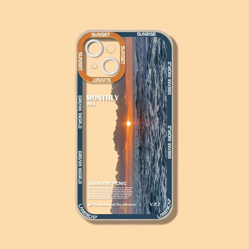 INS Фиолетово-синий закат Снежная гора Чехол для телефона Для iPhone 14 15 13 12 11Pro Max XR X XS Природный пейзаж Ударопрочный бампер