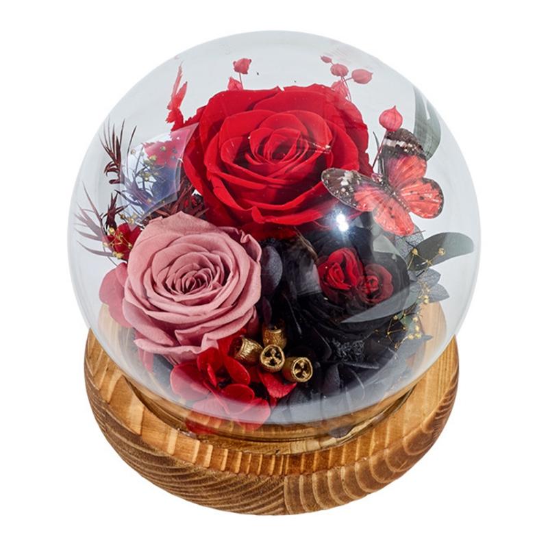 Вечная роза в хрустальном шаре романтические подарки со светодиодной подсветкой вечный цветочный шар стеклянная крышка украшение для дома