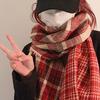 Women's Red Plaid Scarf Korean Style for Winter Warmth Ideal for Christmas Couples Gift