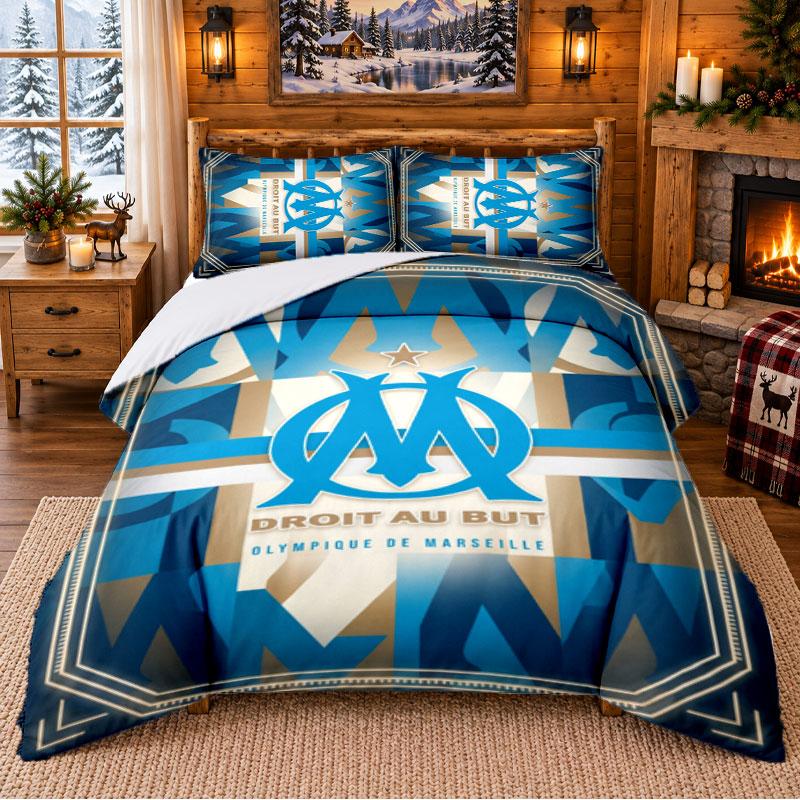 Printed 3Pcs Bedding Set Olympique Lyonnais FC Pattern Bed Sheet Pillowcase For Bedroom Decor