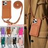 Crossbody Wallet Card Slot Liquid Silicone Case for iPhone 15 14 13 12 11 Pro Max 14 Plus XR X XS Max 6 6s 7 8 Plus Lanyard Rope Silicone Soft Cover