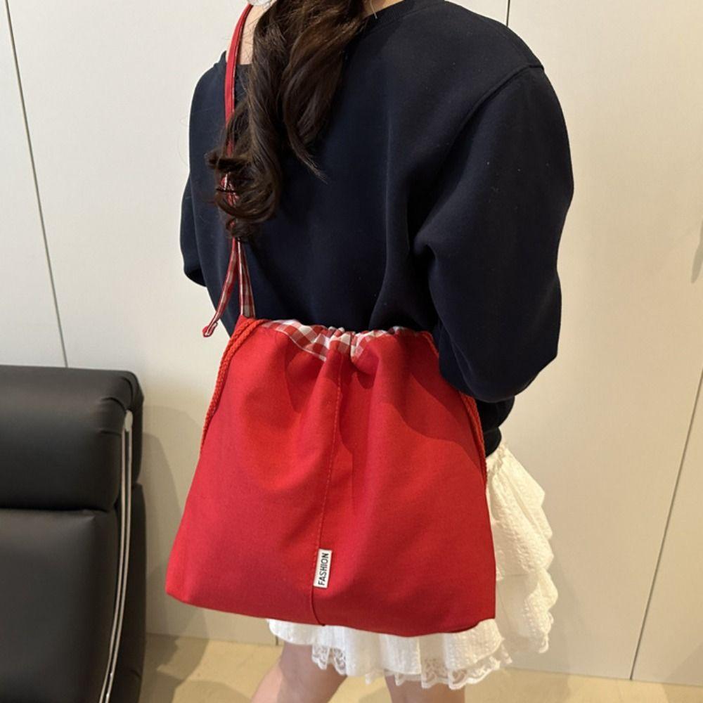 Retro Drawstring Bucket Bag Korean Style Tote Bag Vintage Denim Canvas Bag  Women