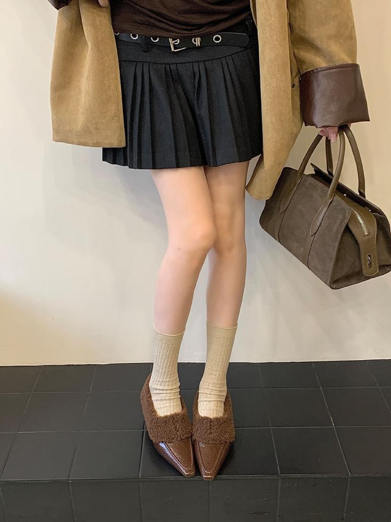 2025 New Autumn and Winter Wool Shoes Flat Bottom Square Head Fashion Shallow Mouth Lamb Wool Single Shoes Women