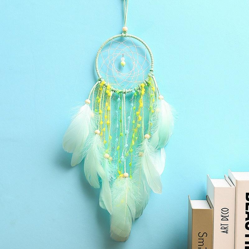 Handmade Dream Catcher with Green Feathers Night Light Car Wall Hanging Decoration Home Decor Lighti