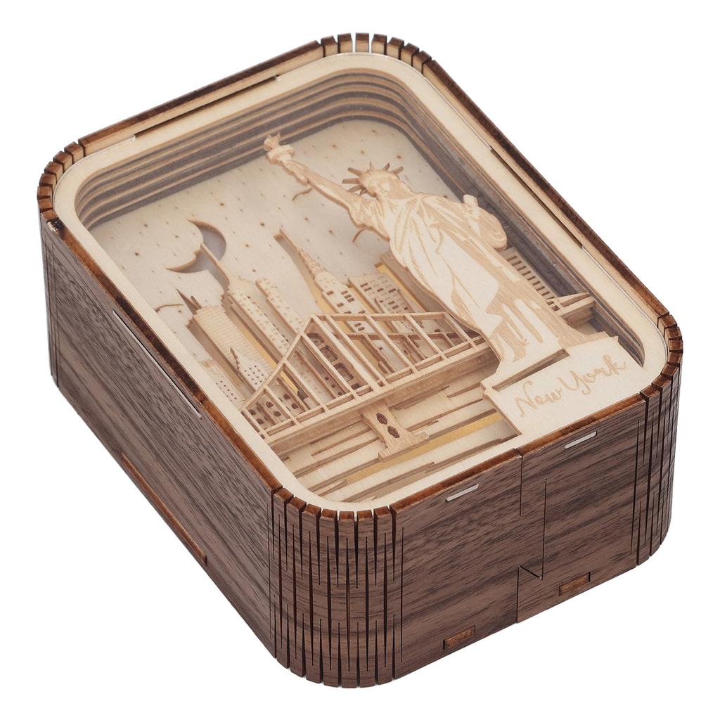 3D Wood Carved LED Night Light Innovative Wood Carved Table Lamp City Series Bedroom Ambient