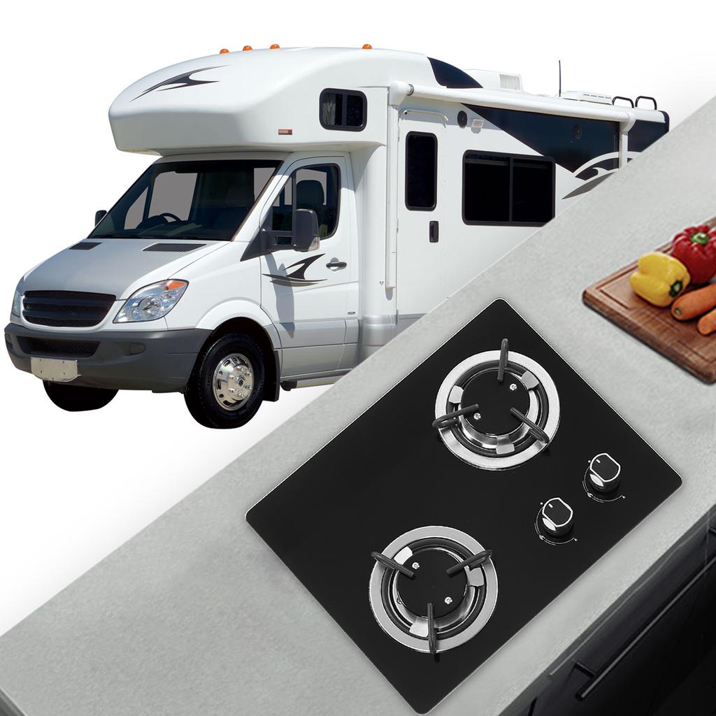 RV Gas Stove 2 1.8Kw Power Tempered Glass Panel Easy To Clean Gas Cook Top for Boat Camper Yacht Gas Stovetop
