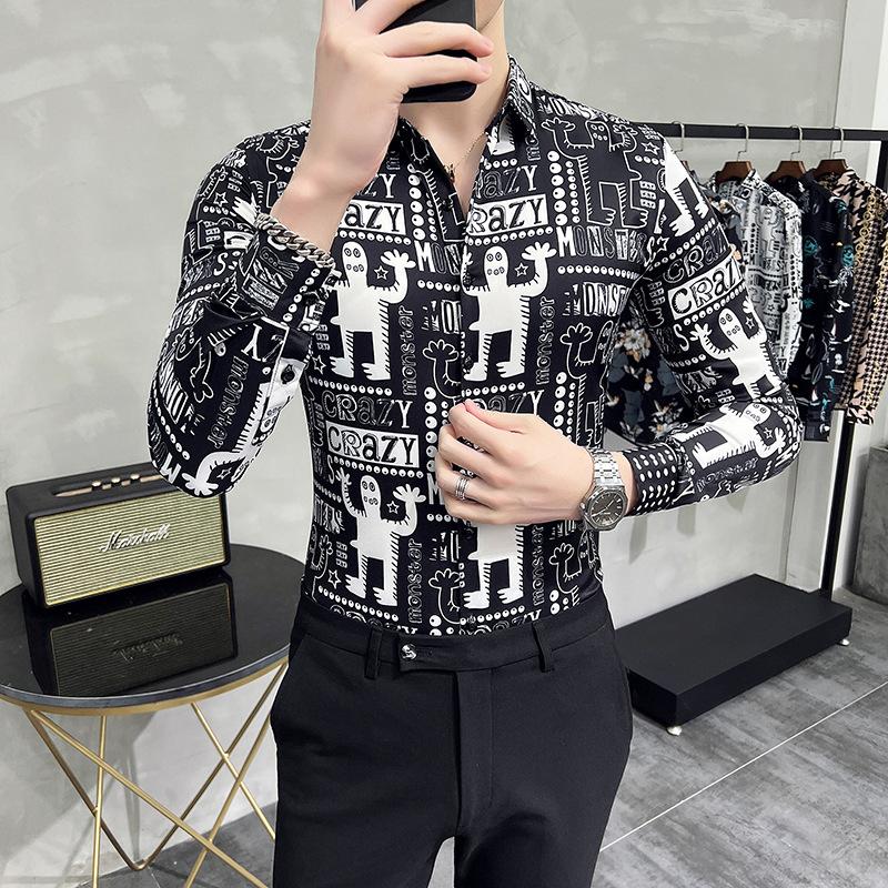 Новая рубашка с цифровой печатью, мужская рубашка с длинным рукавом с индивидуальной печатью