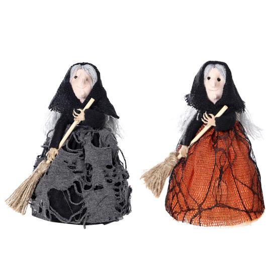 Halloween Kitchen Witch Doll Small Witch Statue with Broom Tabletop for Table