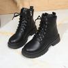 Внешний размер большой размер осень и зима новые модели ботинки мартин на толстой подошве шнуровка черные классические женские короткие ботинки