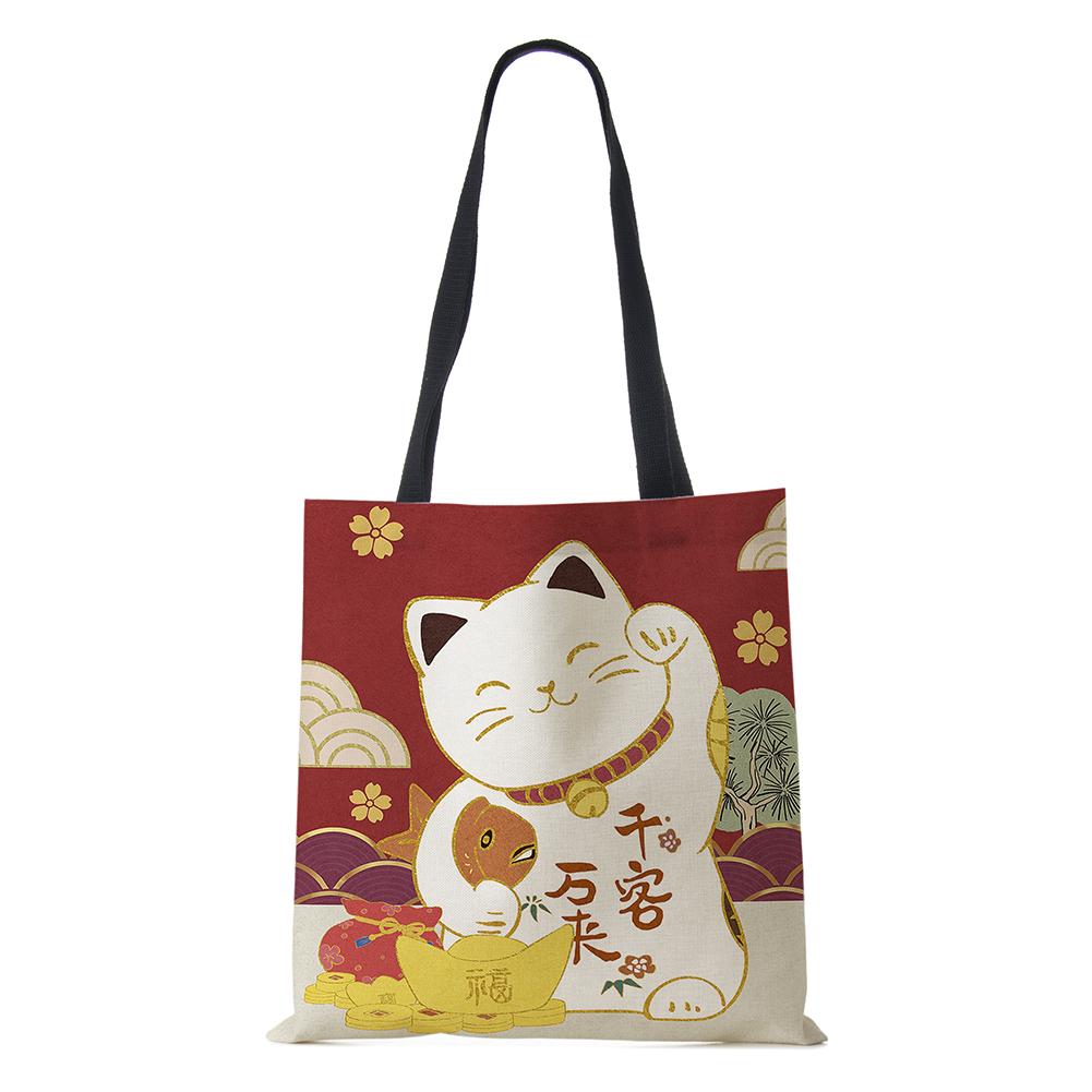 Cat Cartoon Shoulder Bag 2022 Japanese Shopping Reusable Canvas Tote Bag Women High Capacity Simple Casual Folding Handbag KTY