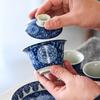 Underglaze Blue And White Sancai Tea Bowl Cover Bowl Cup, High-Grade Ceramic Kung Fu Tea Set, Not Hot To Make Tea, Chinese Retro Pot Bearing