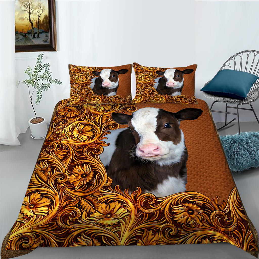 3D Cow Pattern Bedding Set Animal Print Quilt Cover Pillow Case Home Bedding Set AU/EU/US Full Size Single/Double Bed Home Decoration