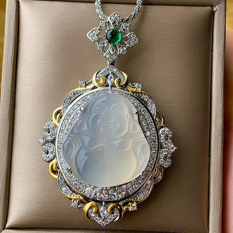 Инкрустированное имитация натурального льда белого цвета ожерелье с легкой инкрустацией бриллиантами роскошный ледяной нефрит кулон Будда женские украшения