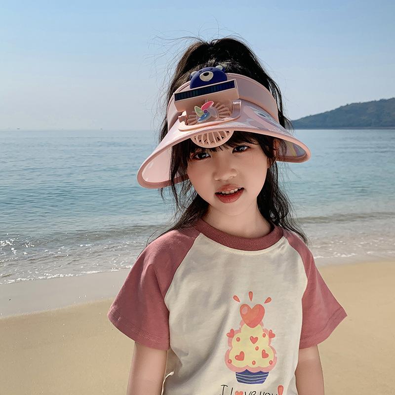 Summer Outdoor Children's Fan Hat Sun Protection Cartoon Air Top Hat Big Brim UV Sun Hat Primary School Student