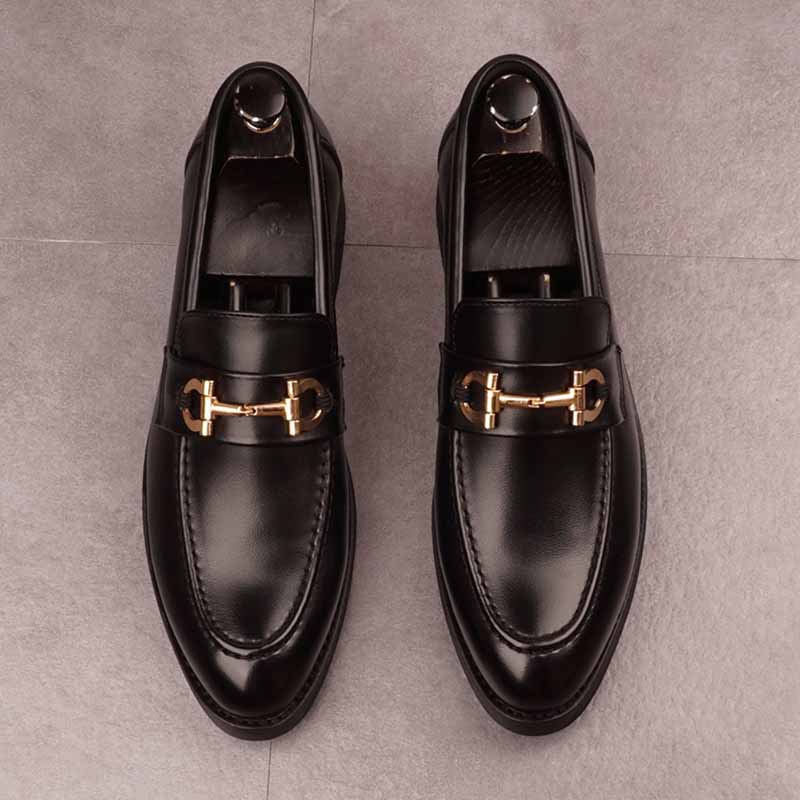 Fashion New Fashion Designer Men's Pointed Black Metal Buckle Oxford Flats Casual Shoes Wedding Dress Prom Party Zapatos Hombre
