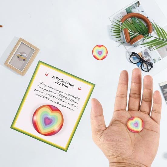 Pocket Hug Rainbow Heart Decoration with Greeting Card Round Glass Colorful Heart Ornament Friends Family Valentine's Day Keepsake Gift