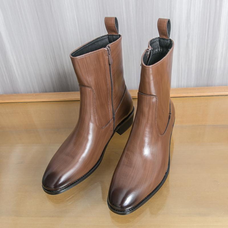 New Men's Leather Boots for Autumn and Winter British Style High Top Leather Boots Luxury Brand Pointed Non Slip Business Boots