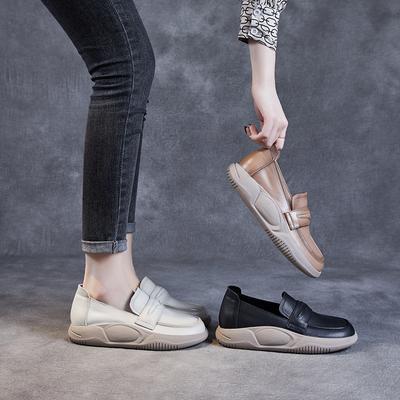 Лоферы из коровьей кожи Женские повседневные туфли из натуральной кожи Женские модные туфли в стиле ретро для мам Женские кожаные туфли