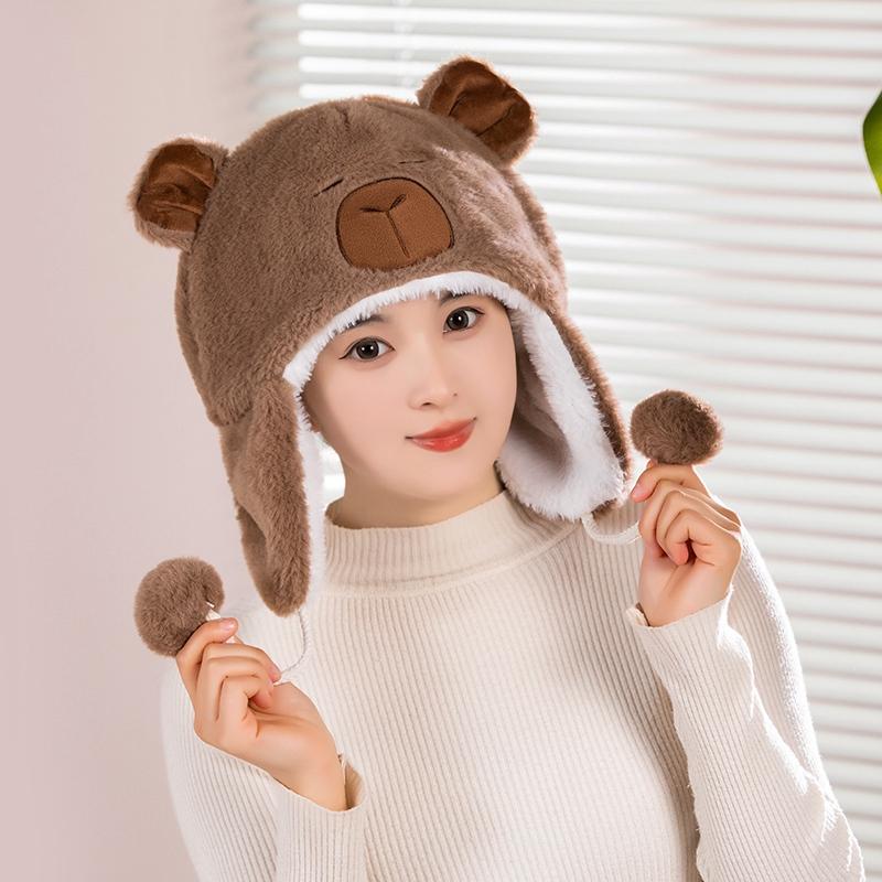 Animals Capybara Penguin Plush Hat for Cycling Warm Family and Friends Cartoon Husky Hat Christmas Gifts for The Winter Holidays
