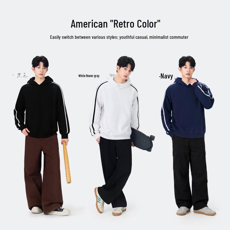 MINISO Men's American-Style Casual Hooded Pullover Sweatshirt