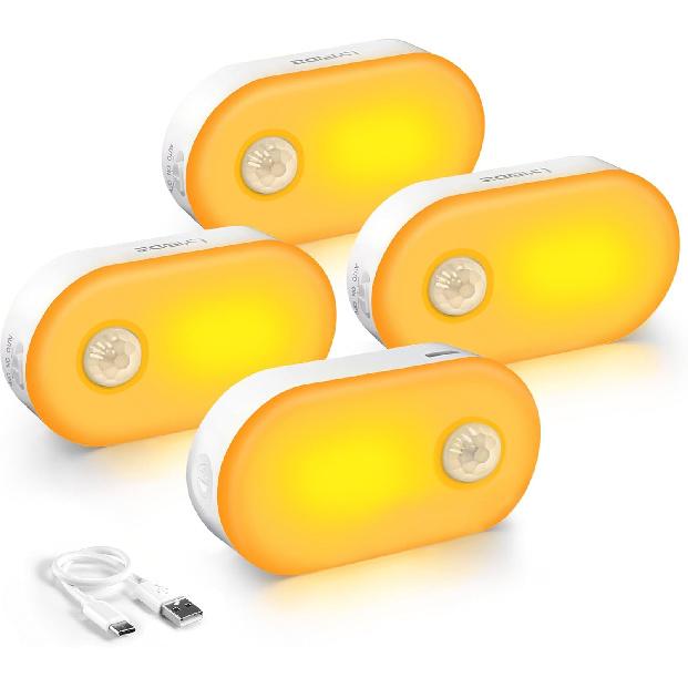 Lyridz Rechargeable Battery Night Light with Motion Sensor, 4-Pack