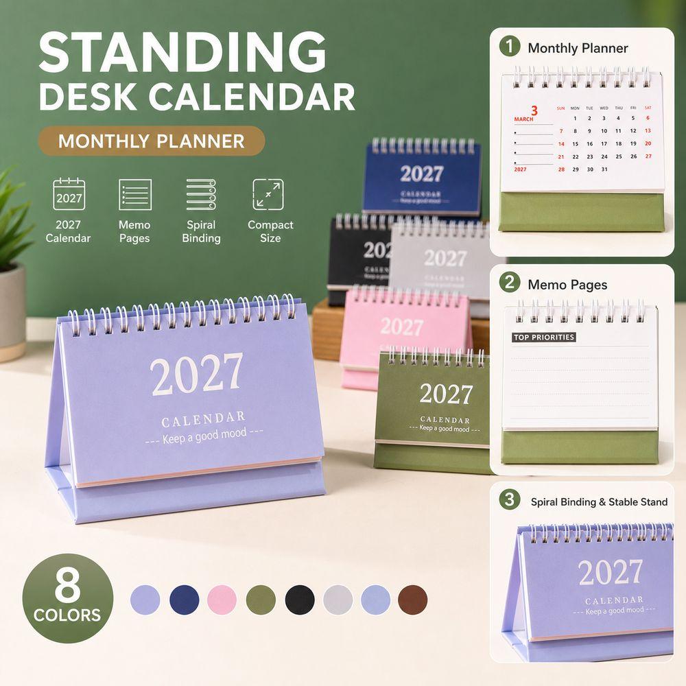 Mini Standing Calendar Coil Flip Calendar New 2027 Desk Calendar Desk Planning