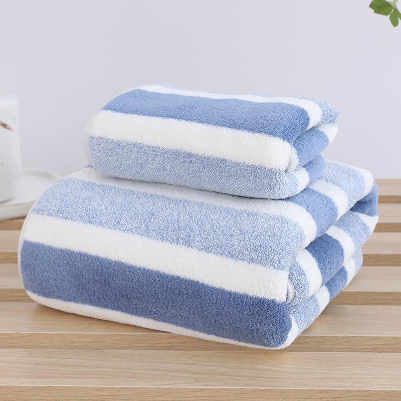 Soft Absorbent Warp-Knit Coral Fleece Towel with Thin Stripes - Thickened Face Wash Towel with Customizable Logo