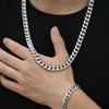 Hip Hop Cuban Chain Necklace Bracelet Set Rock Stainless Steel Basic Simple Men  For Women Party Jewelry