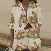 2023 Women's Lapel Printed Shirt & Elastic Waist Wide-leg Shorts Set