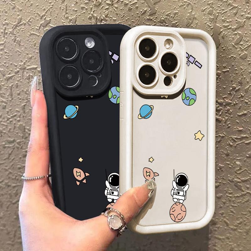 Милый принт астронавта ТПУ мягкий матовый чехол для телефона iPhone 16 Pro Max 15 14 Pro 13 12 11 XS XR 8 7 однотонный ударопрочный защитный объектив задняя крышка